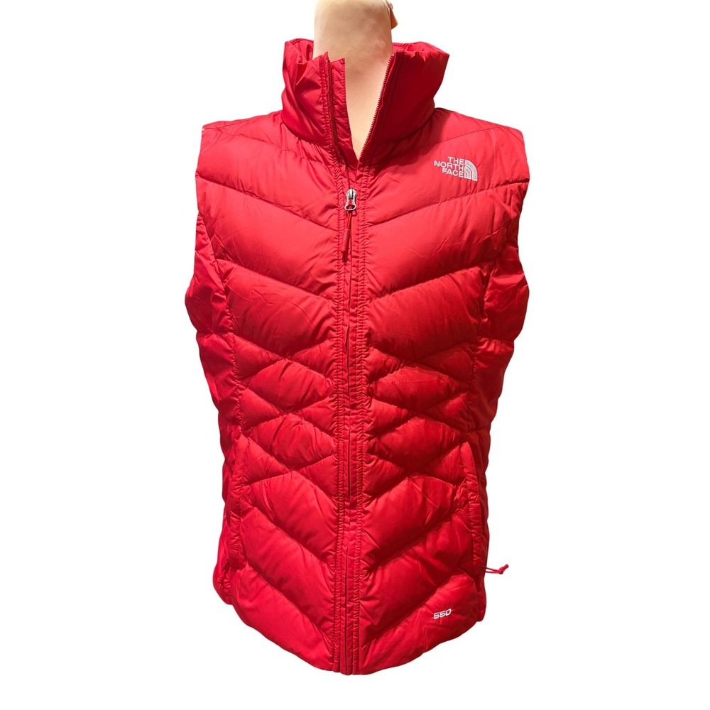 The North Face 550 Goose Down Puffer Vest Women's L Cherry Red Full Zip Quilted